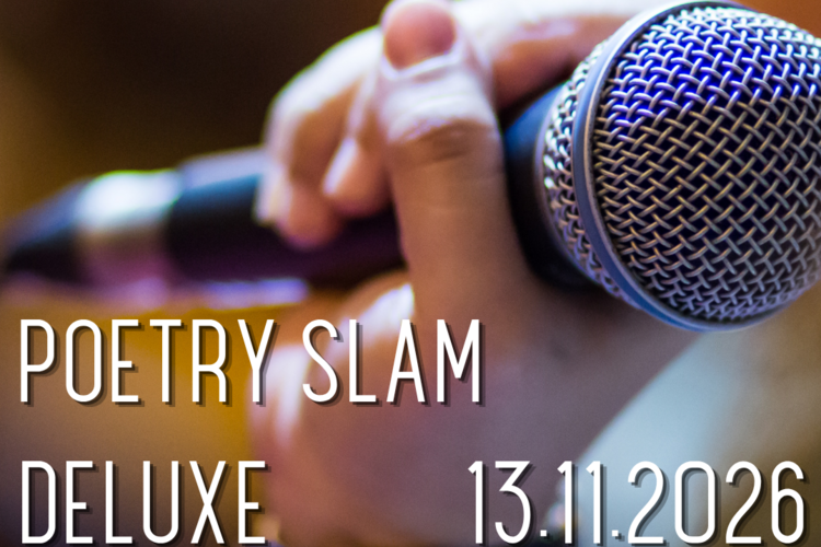 Plakat des Poetry Slam Deluxe mit kleinen Bildern der Acts