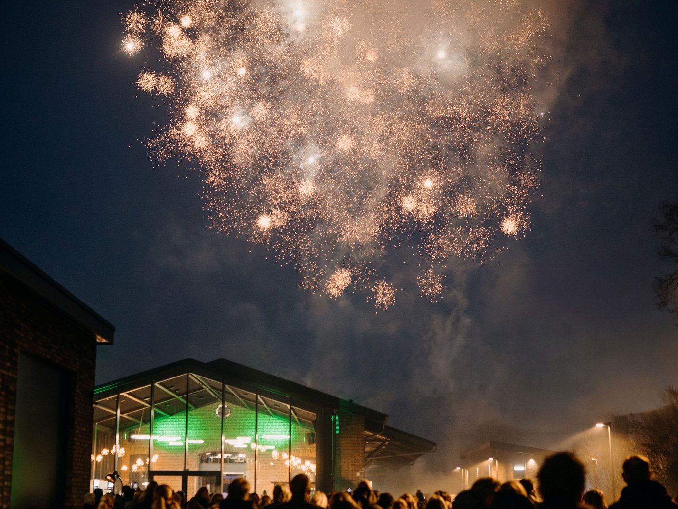 Menschen die im Himmel Feuerwerk beobachten
