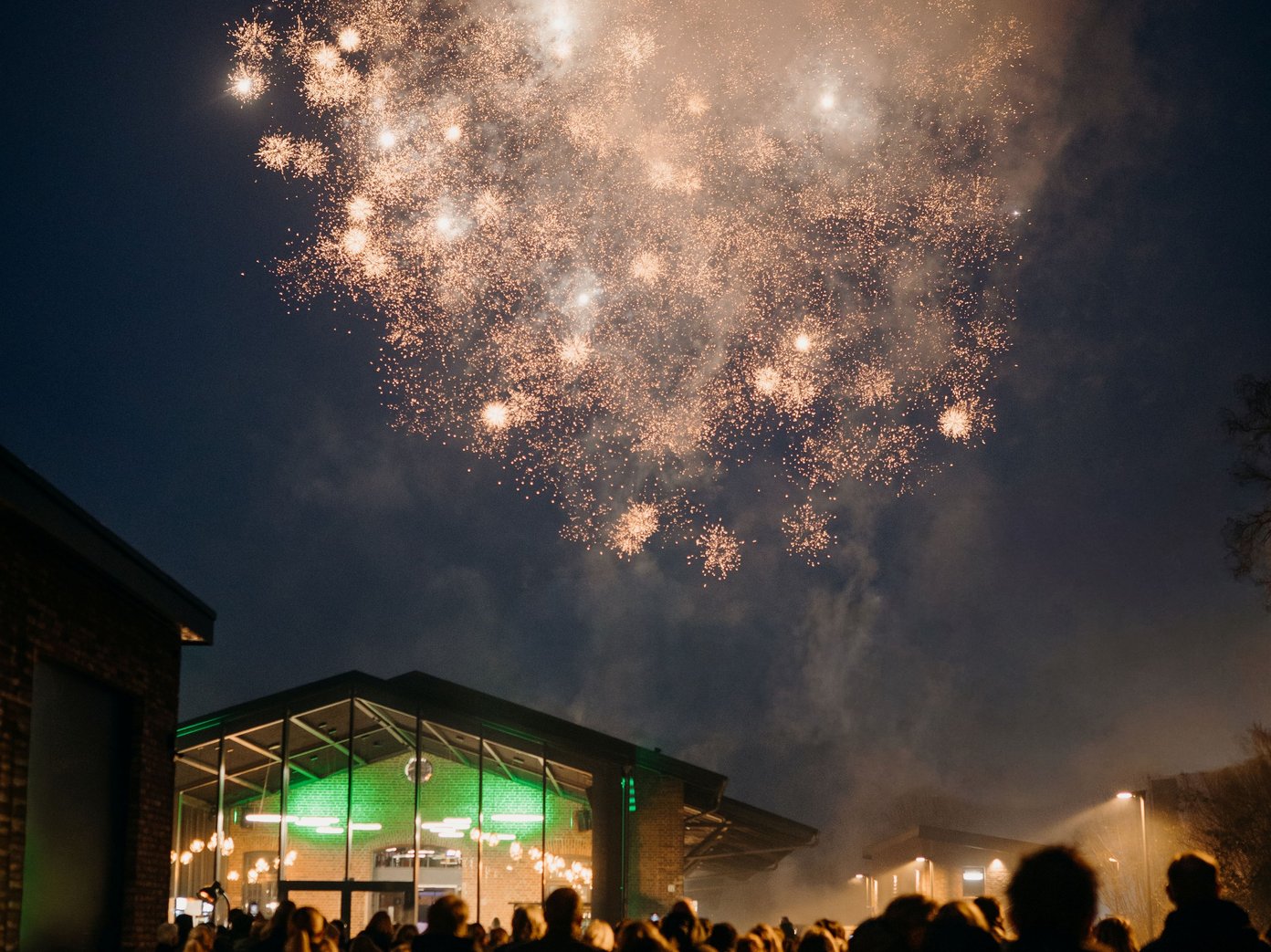 Menschen die im Himmel Feuerwerk beobachten