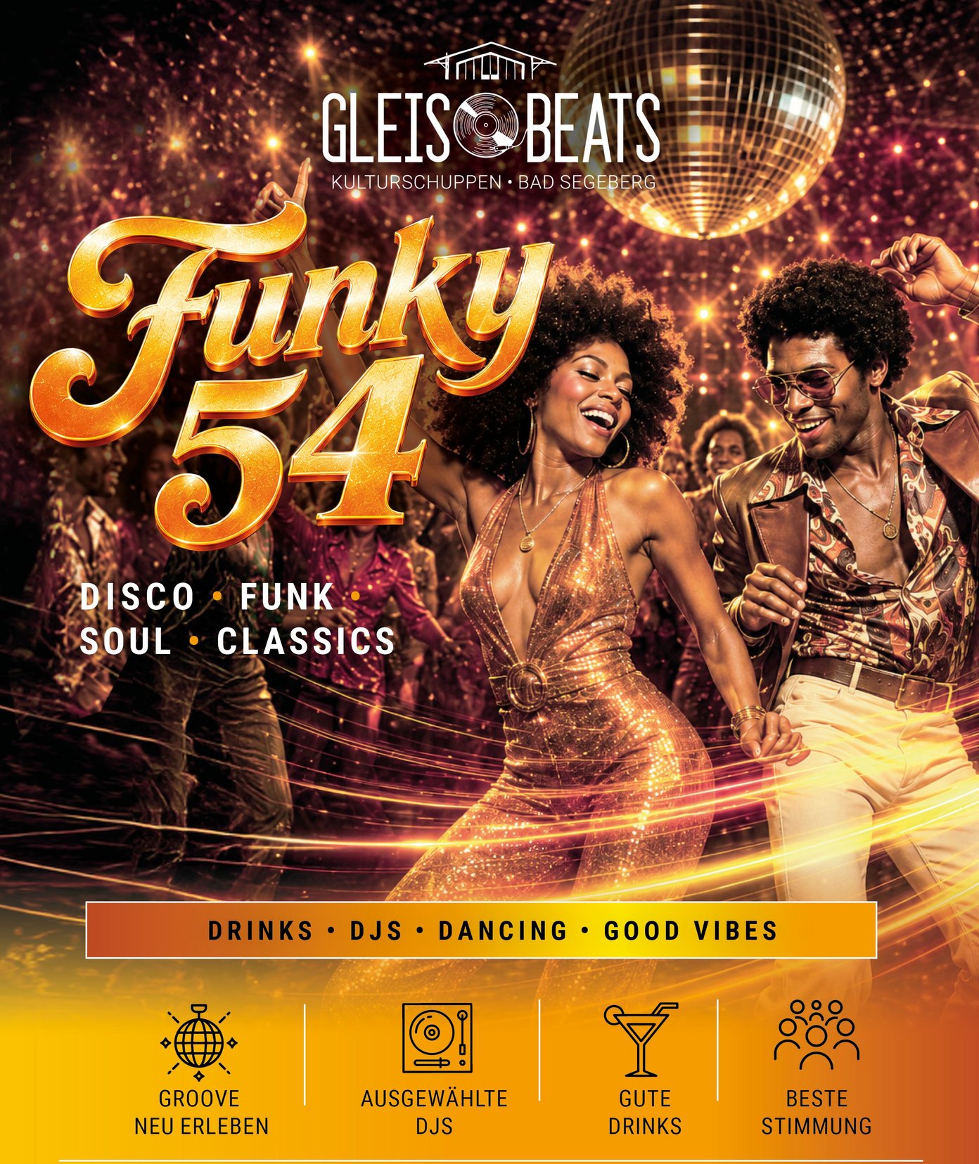 Gleisbeats goes Funky Funky54 Plakat mit Beschreibung der Party